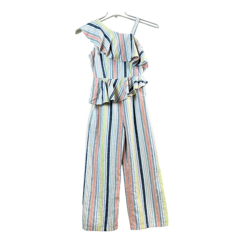 NORDSTROM Habitual Girls Size 12 Flounce Asymmetrical Jumpsuit Linen Blend Kids